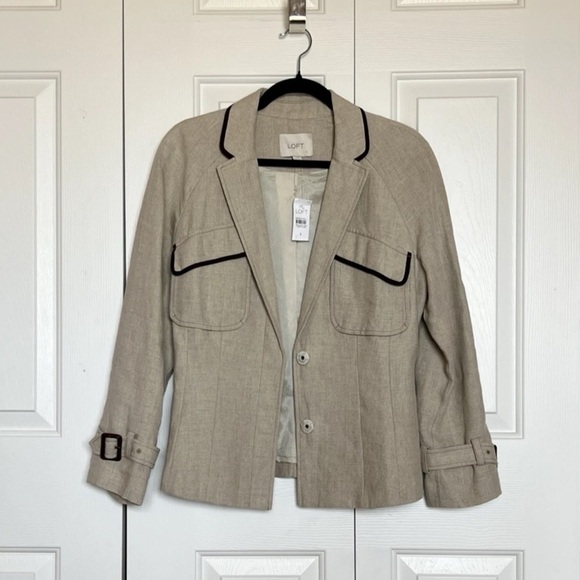 Ann Taylor Loft Linen Blazer Beige Cape Back Women's Size 8 - Picture 2 of 16